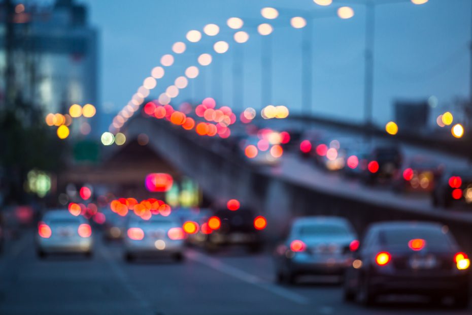 City traffic night blurred
